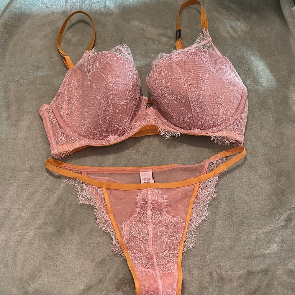 Victoria's Secret Pink and Orange Lace Bra Set